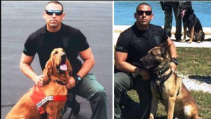 Officer Nelson Enriquez with Jimmy (left) and with Hector. (Photos courtesy of the Hialeah Police Department)
